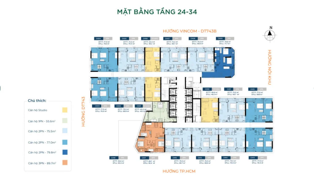 Mặt bằng tầng 24 - 34 The Infinity Dĩ An